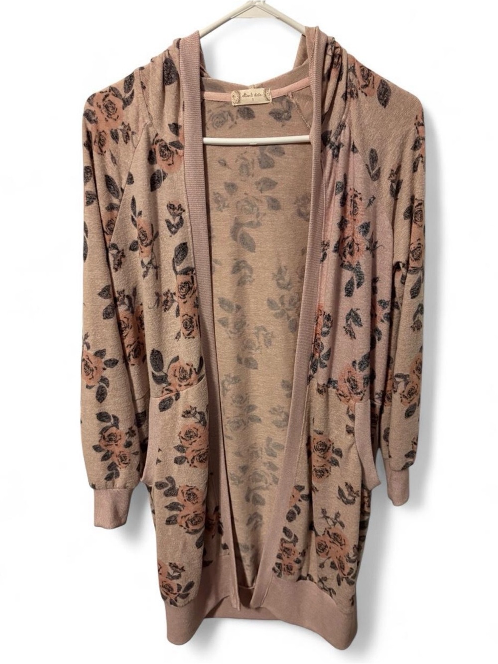 Altard State Floral Open Front Hooded Cardigan Duster Sweater Small